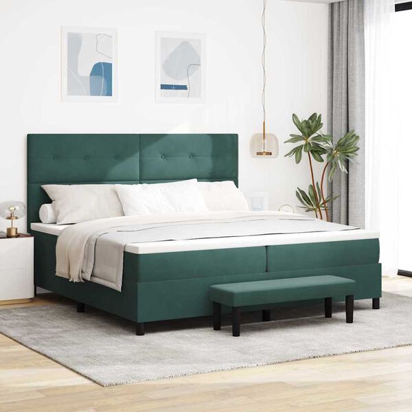 vidaXL Lit &agrave; ressorts avec matelas Vert fonc&eacute; 200 x 200 cm Velours