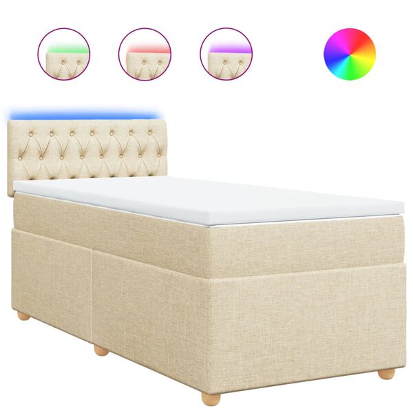 vidaXL Sommier &agrave; lattes de lit avec matelas Cr&egrave;me 90x200 cm Tissu