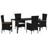 vidaXL Ensemble de salle &agrave; manger pour jardin avec coussin 5 pcs Noir