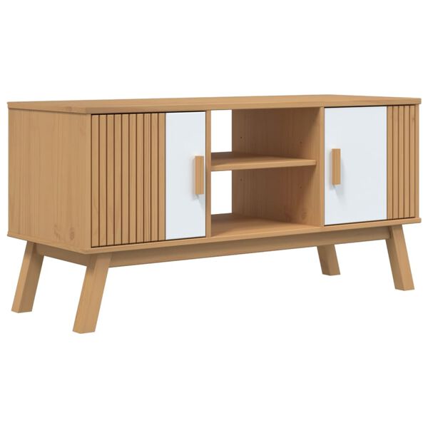 vidaXL Meuble TV OLDEN blanc et marron 114x43x57 cm bois de pin massif