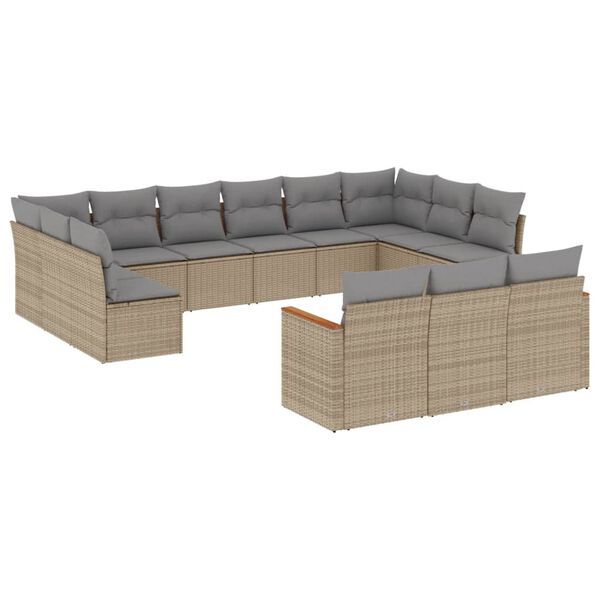 vidaXL Salon de jardin et coussins 13 pcs m&eacute;lange beige r&eacute;sine tress&eacute;e