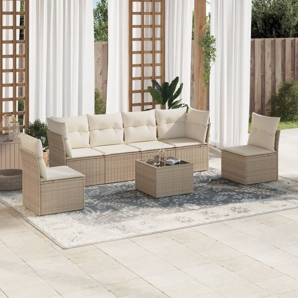 vidaXL Salon de jardin avec coussins 7 pcs beige r&eacute;sine tress&eacute;e