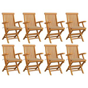 vidaXL Chaises pliantes avec coussins beiges, 8 pi&egrave;ces, en bois de teck massif