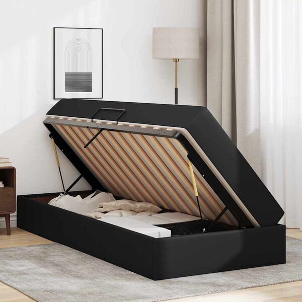 vidaXL Lit avec rangement et matelas avec matelas 2 pcs Noir Cuir
