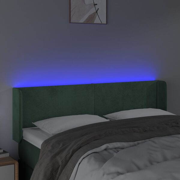 vidaXL T&ecirc;te de lit &agrave; LED Vert fonc&eacute; 147x16x78/88 cm Velours