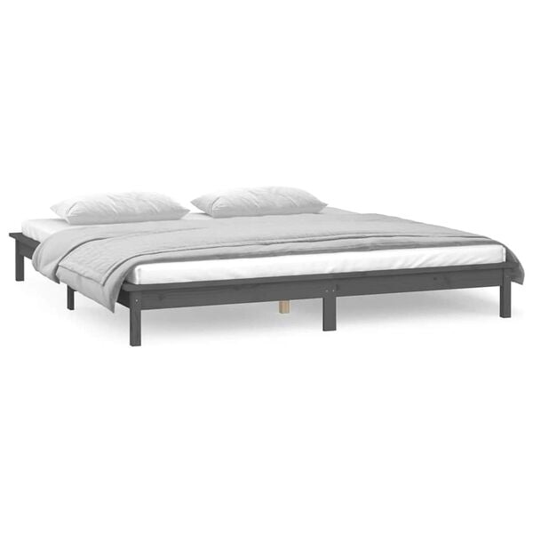 vidaXL Cadre de lit &agrave; LED sans matelas gris 120x190 cm bois massif