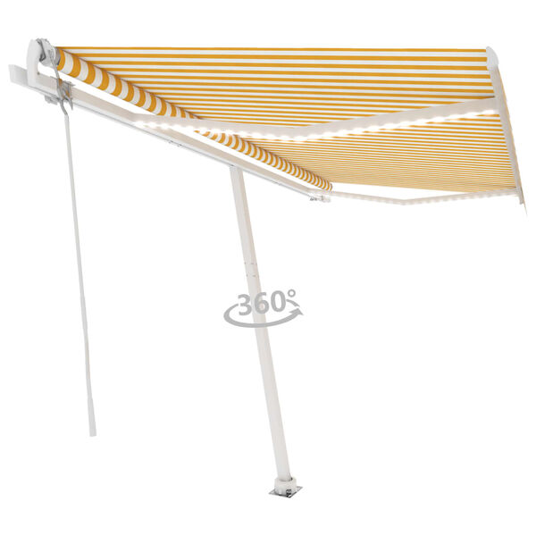 vidaXL Auvent automatique capteur de vent LED 450x350cm Jaune et blanc