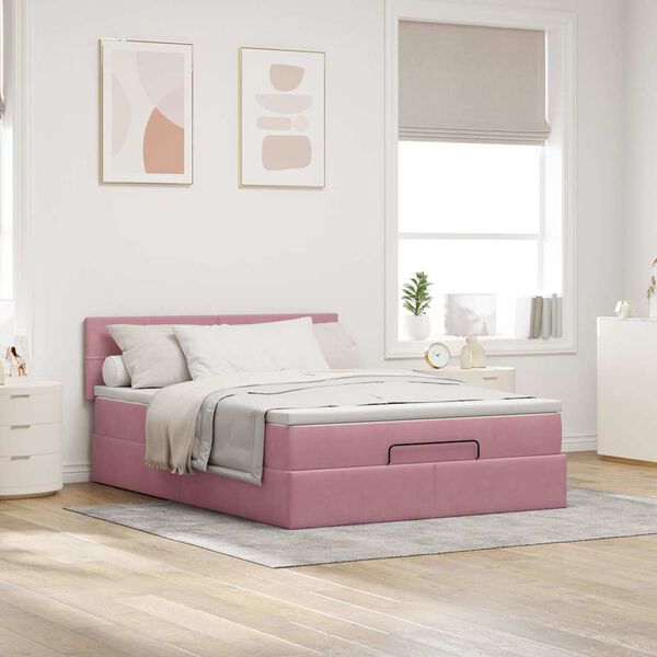 VidaXL Cadre de lit ottoman avec matelas rose 140x200 cm velours