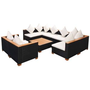 vidaXL Salon de jardin 9 pcs avec coussins R&eacute;sine tress&eacute;e Noir