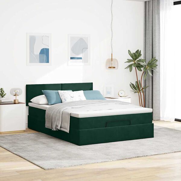 vidaXL Cadre de lit ottoman avec matelas vert fonc&eacute; 140x190 cm velours