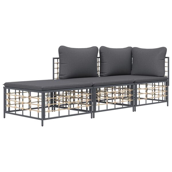 vidaXL Salon de jardin 3 pcs avec coussins anthracite résine tressée