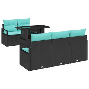 vidaXL Ensemble de canap&eacute; de jardin 6 pcs Noir et Bleu polyrotin