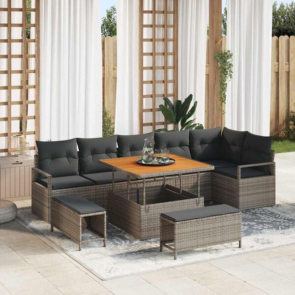 vidaXL Ensemble de canap&eacute; de jardin avec coussin 9 pcs Gris