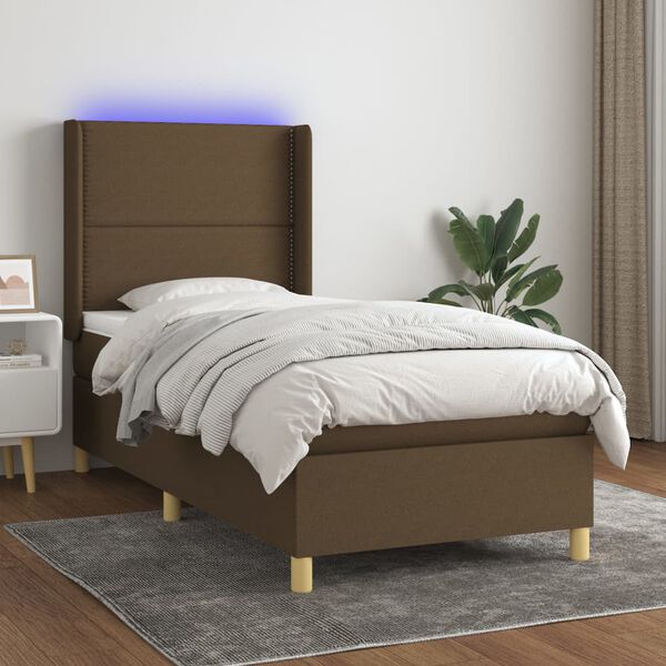 vidaXL Sommier &agrave; lattes de lit matelas et LED Taupe 90x200 cm Tissu