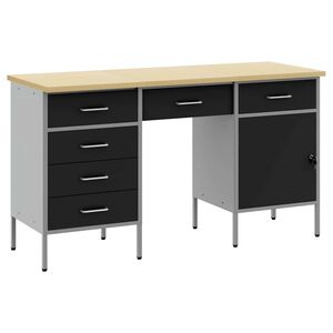 vidaXL Placard de travail 3 pc Noir Bois d'ing&eacute;nierie et acier
