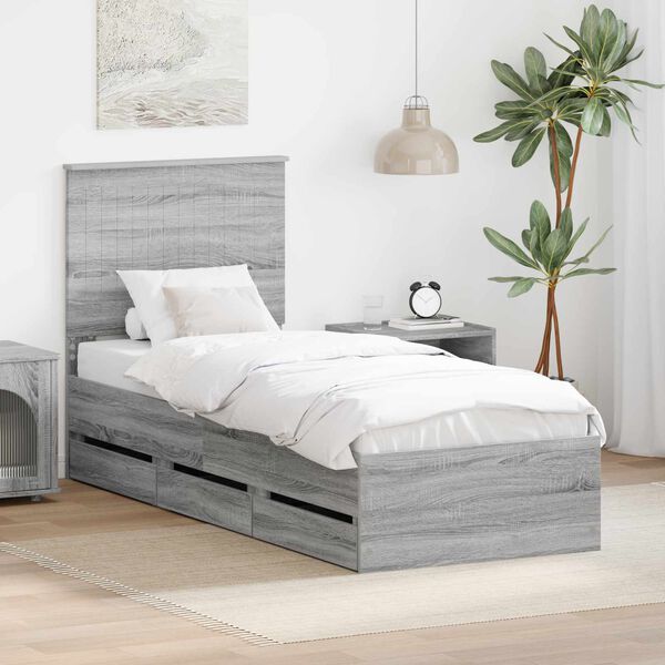 vidaXL Cadre de lit Gris Sonoma 75 x 190 cm Bois Ing&eacute;nierie