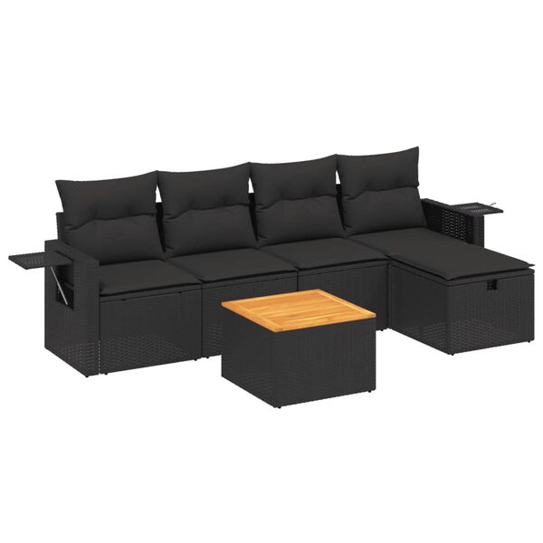 vidaXL Salon de jardin 6 pcs avec coussins noir résine tressée