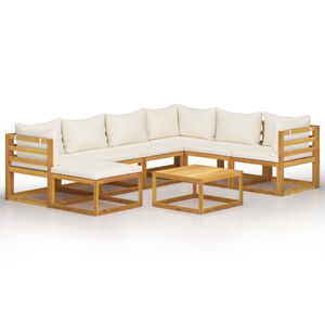 vidaXL Salon de jardin 8 pcs avec coussin Cr&egrave;me Bois d'acacia solide