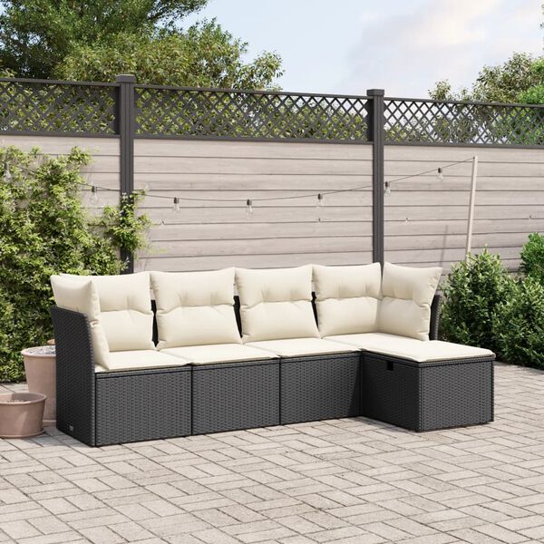 vidaXL Salon de jardin 5 pcs avec coussins noir r&eacute;sine tress&eacute;e