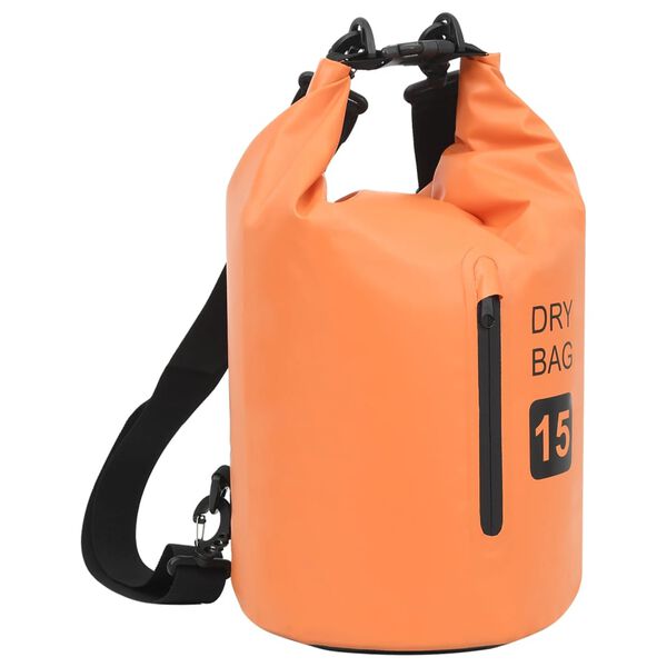 vidaXL Sac sec avec fermeture &eacute;clair Orange 15 L PVC