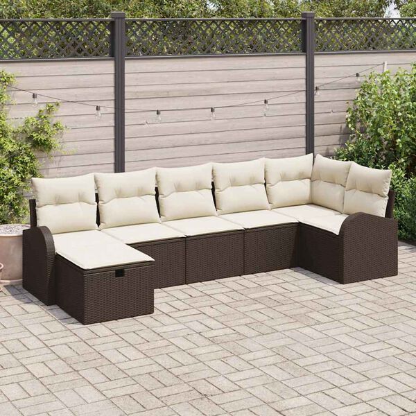 vidaXL Ensemble de canap&eacute; de jardin 7 pcs Marron polyrotin
