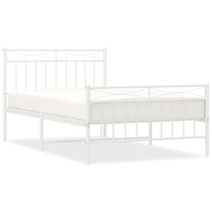 vidaXL Cadre de lit m&eacute;tal sans matelas et pied de lit blanc 107x203 cm