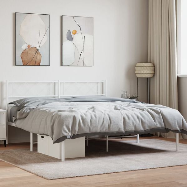 vidaXL Cadre de lit m&eacute;tal sans matelas et t&ecirc;te de lit blanc 160x200 cm