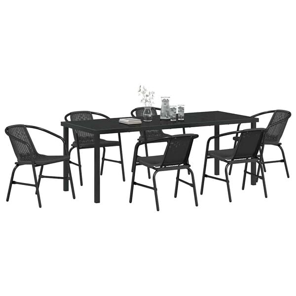 vidaXL Ensemble de salle &agrave; manger pour jardin 7 pcs Noir