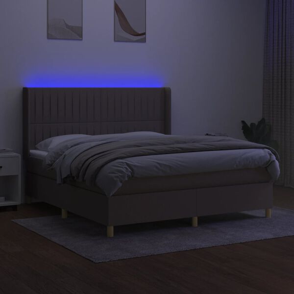 vidaXL Sommier &agrave; lattes de lit matelas et LED Taupe 160x200 cm Tissu