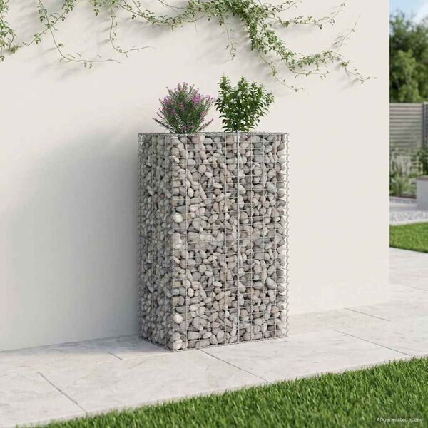 vidaXL Lit sur&eacute;lev&eacute; gabion Argent&eacute; 90 x 50 x 150 cm Acier galvanis&eacute;