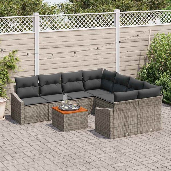 vidaXL Ensemble de canap&eacute; de jardin avec coussin 9 pcs Gris Poly rotin