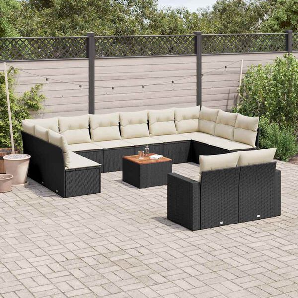 vidaXL Salon de jardin avec coussins 13 pcs noir r&eacute;sine tress&eacute;e