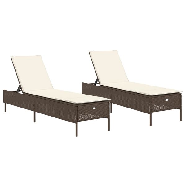 vidaXL Chaises longues avec coussins lot de 2 marron r&eacute;sine tress&eacute;e
