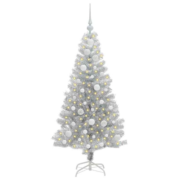 vidaXL Sapin de No&euml;l avec 150 LED avec support Argent 120 cm PET