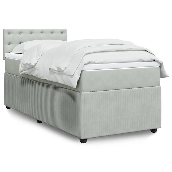 vidaXL Sommier &agrave; lattes de lit et matelas Gris clair 90x190 cm Velours