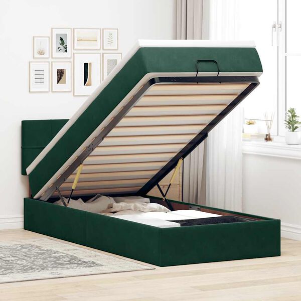vidaXL Cadre de lit ottoman avec matelas vert fonc&eacute; 90x200 cm velours