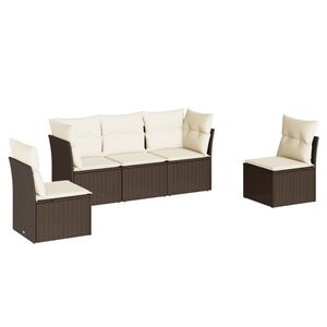 vidaXL Salon de jardin avec coussins 5 pcs marron r&eacute;sine tress&eacute;e