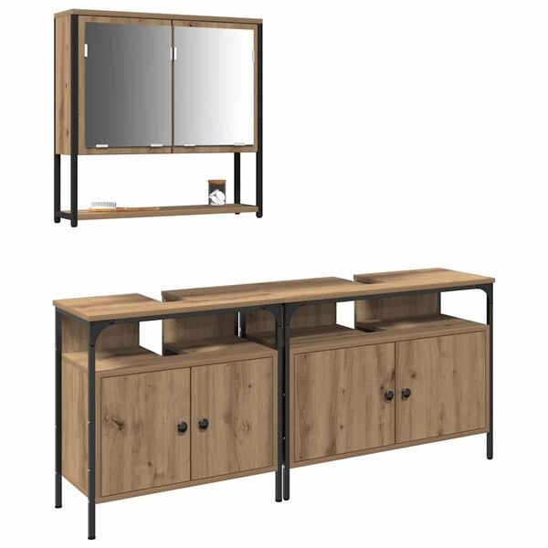 vidaXL Ensemble de mobilier de salle de bain avec étagère 3 pcs Marron
