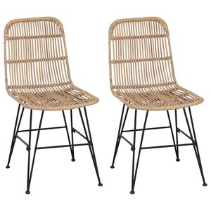 vidaXL Chaise de salle &agrave; manger 2 pc Rattan et Acier Naturel