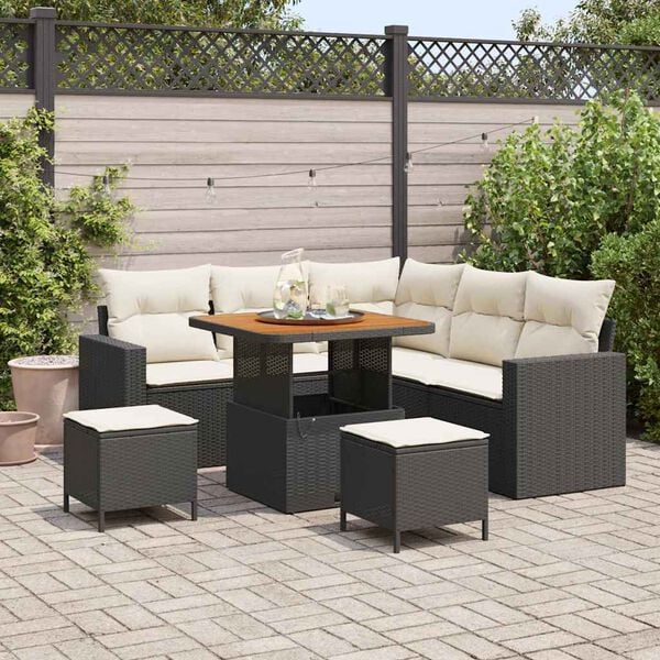 vidaXL Ensemble de canap&eacute; de jardin 9 pcs Noir et Cr&egrave;me polyrotin