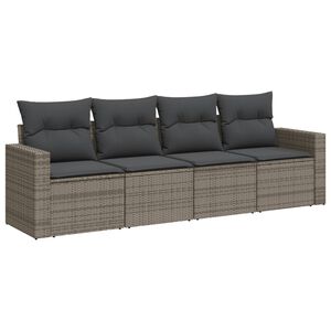 vidaXL Salon de jardin 4 pcs avec coussins gris r&eacute;sine tress&eacute;e