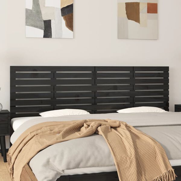 vidaXL T&ecirc;te de lit murale Noir 186x3x63 cm Bois massif de pin