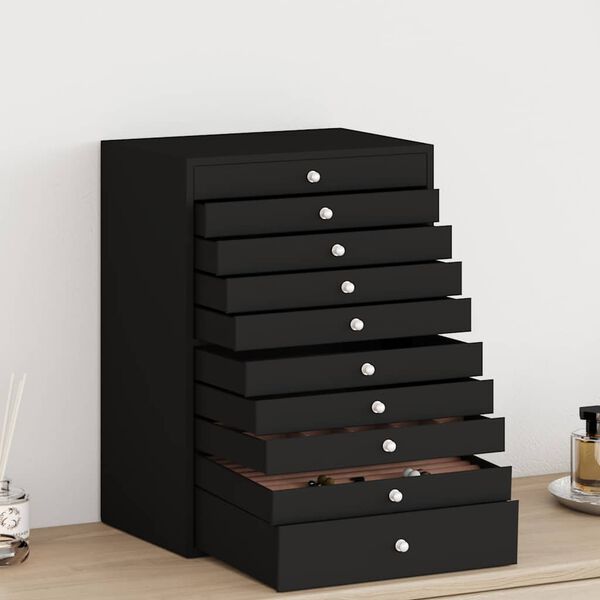vidaXL Coffret à bijoux 10 niveaux avec supports pour montres Noir 29 x 20,5 x 40,5 cm