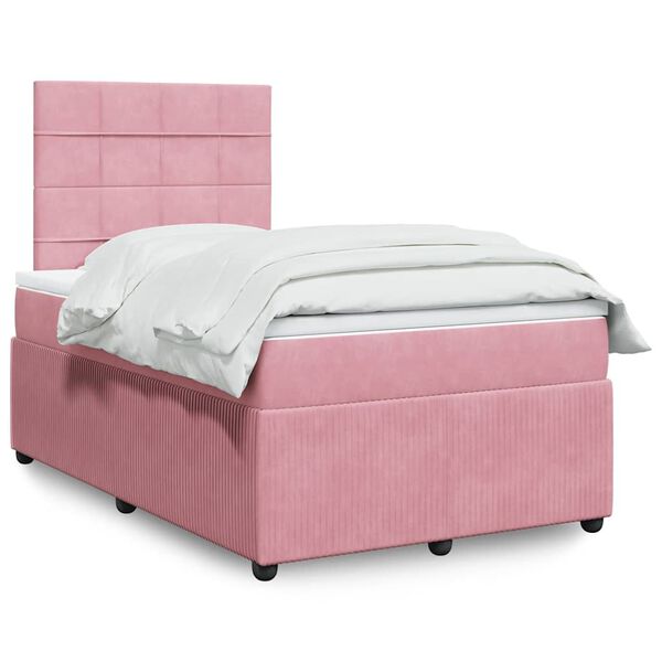 vidaXL Sommier &agrave; lattes de lit avec matelas Rose 120x200 cm Velours
