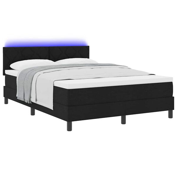 vidaXL Lit &agrave; ressorts avec matelas avec LED Noir 160 x 200 cm tissu
