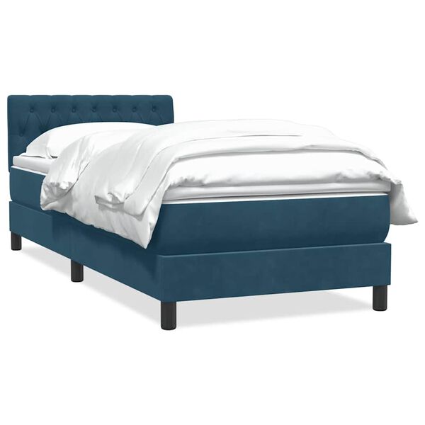 vidaXL Sommier &agrave; lattes de lit et matelas bleu fonc&eacute; 80x210 cm velours