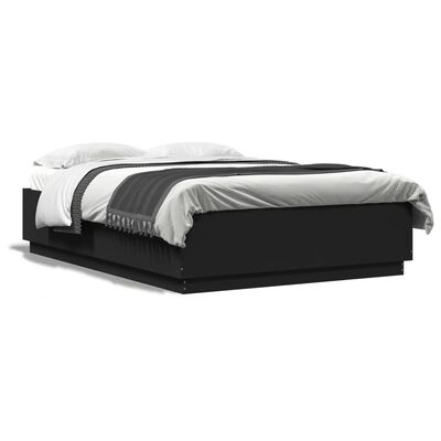 vidaXL Cadre de lit avec lumières LED noir 140x200 cm bois ingénierie
