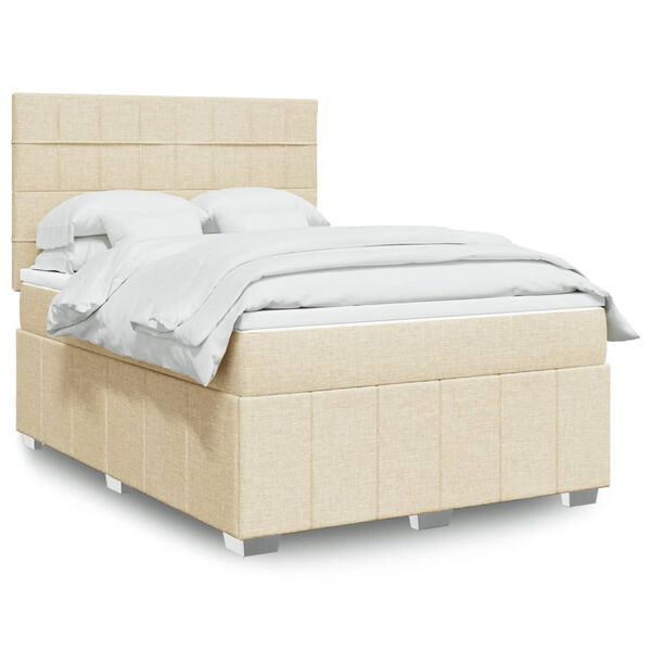 vidaXL Sommier &agrave; lattes de lit avec matelas Cr&egrave;me 140x190 cm Tissu