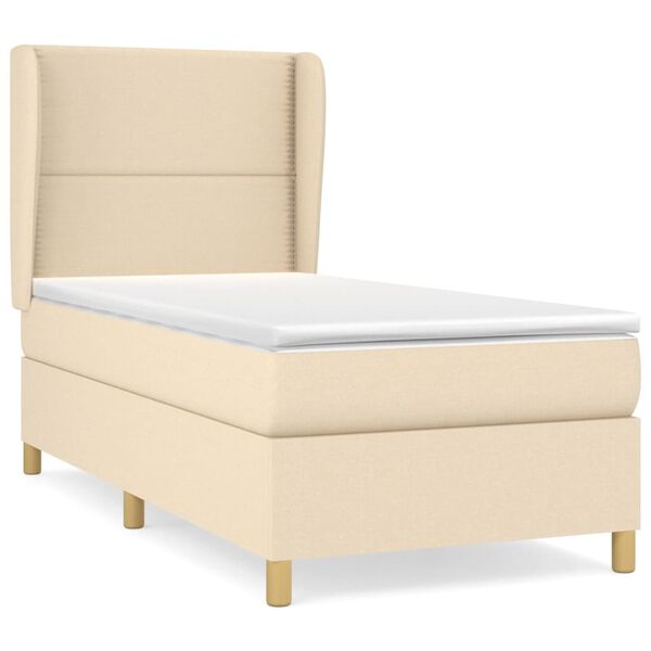 vidaXL Sommier &agrave; lattes de lit avec matelas Cr&egrave;me 90x200 cm Tissu