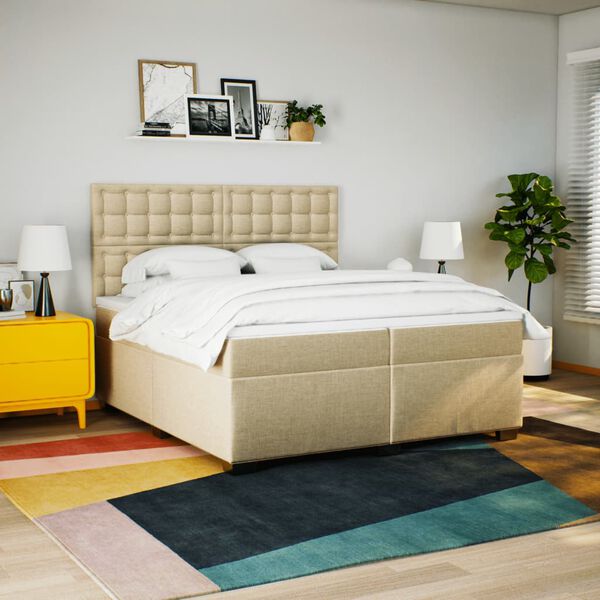 vidaXL Sommier &agrave; lattes de lit avec matelas Cr&egrave;me 200x200 cm Tissu